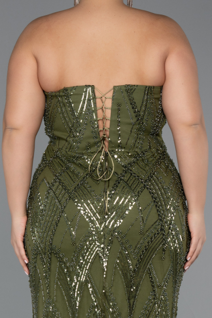 Robe de Soirée Grande Taille Longue Perlé Kaki ABU4789