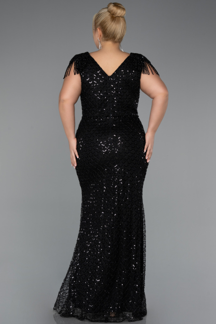 Robe De Soirée Grande Taille Longue Perlé Noir ABU5367