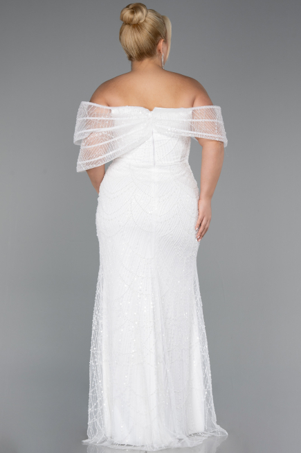 Robe De Mariée Grande Taille Longue Perlé Blanc ABU5372