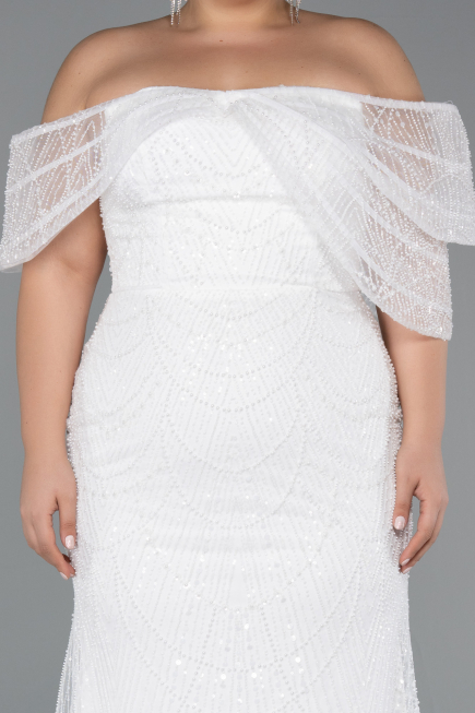 Robe De Mariée Grande Taille Longue Perlé Blanc ABU5372