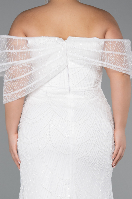 Robe De Mariée Grande Taille Longue Perlé Blanc ABU5372