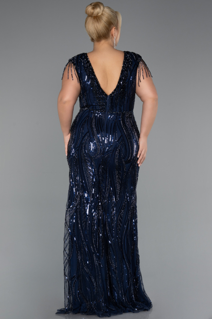 Robe Grande Taille Squameuse Longue Bleu Marine ABU5384