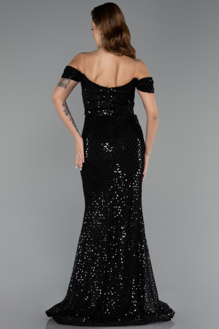 Robe de Soirée Longue Perlé Noir ABU5401