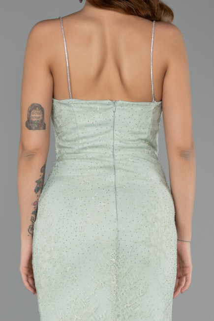 Robe de Soirée Longue Dantelle Menthe ABU5407