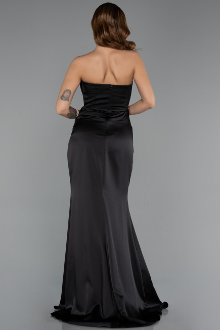 Robe de Soirée Longue Satin Noir ABU5417