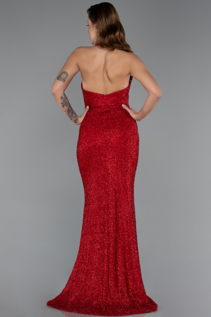 Robe de Soirée Longue Perlé Rouge ABU5403