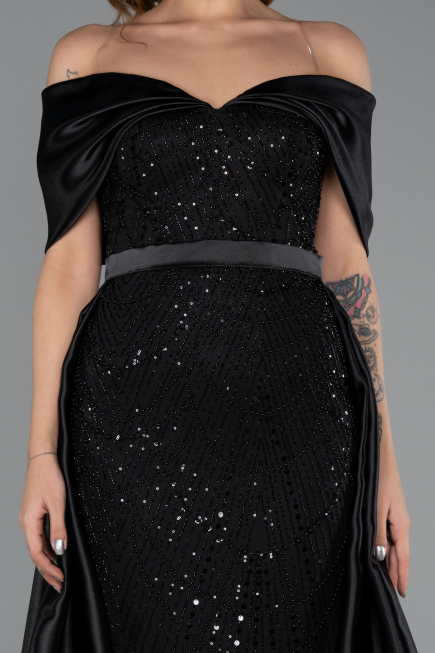 Robe Grande Taille Longue Perlé Noir ABU5742