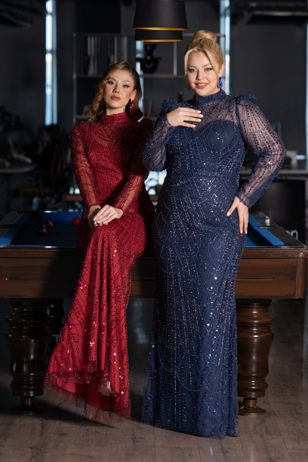 Robe De Fiançailles Grande Taille Longue Bleu Marine ABU4527