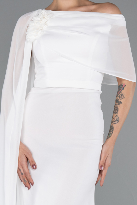 Robe de Soirée Longue Mousseline Blanc ABU5418