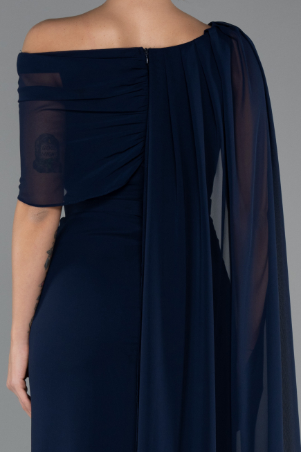 Robe de Soirée Longue Mousseline Bleu Marine ABU5418