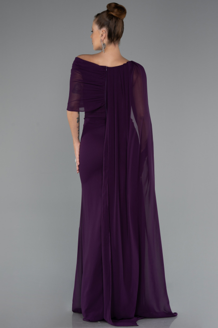 Robe de Soirée Longue Mousseline Violet ABU5418