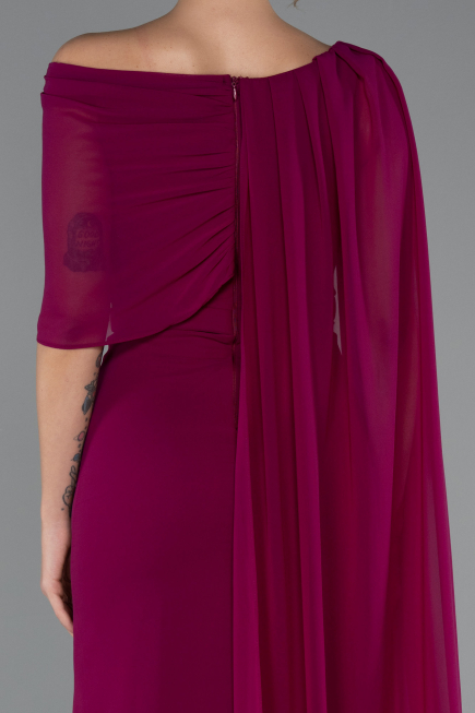 Robe de Soirée Longue Mousseline Prune ABU5418