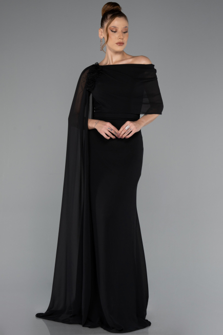 Robe de Soirée Longue Mousseline Noir ABU5418
