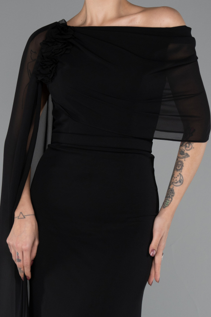 Robe de Soirée Longue Mousseline Noir ABU5418