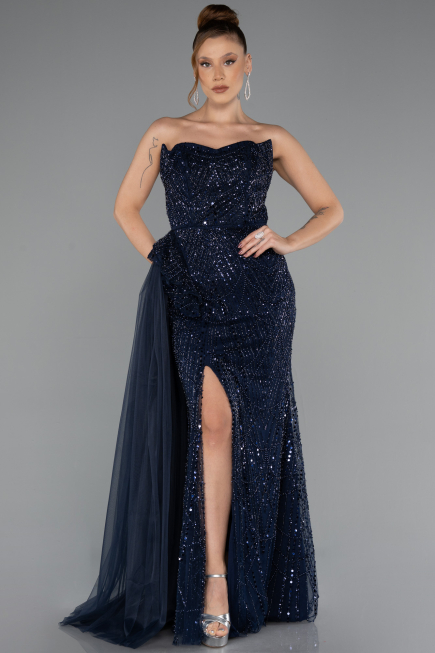 Robe de Soirée Longue Bleu Marine ABU5425