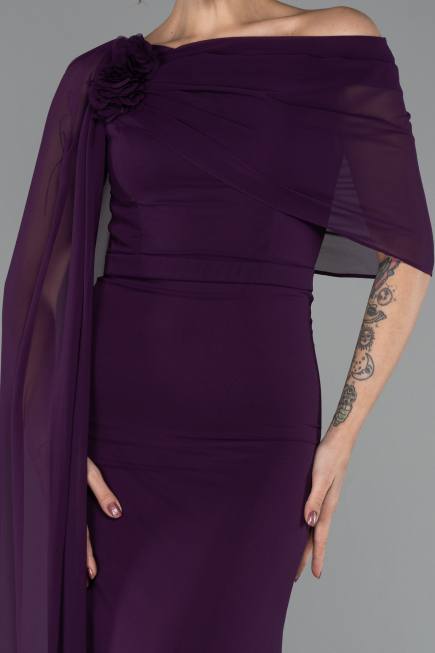 Robe de Soirée Longue Mousseline Violet ABU5418