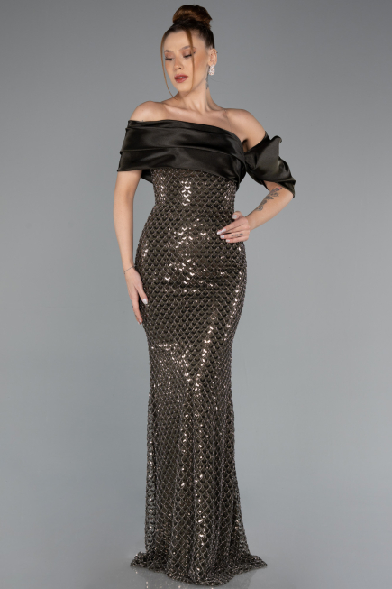 Robe de Soirée Longue Perlé Kaki ABU5434
