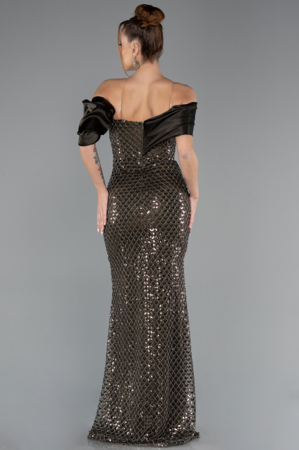 Robe de Soirée Longue Perlé Kaki ABU5434