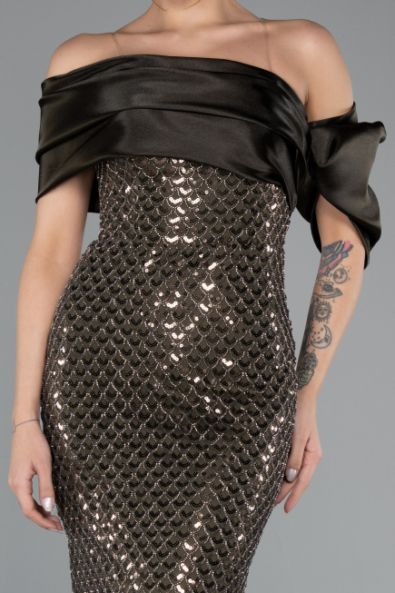 Robe de Soirée Longue Perlé Kaki ABU5434