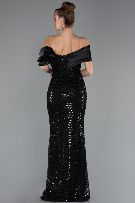 Robe de Soirée Longue Perlé Noir ABU5434