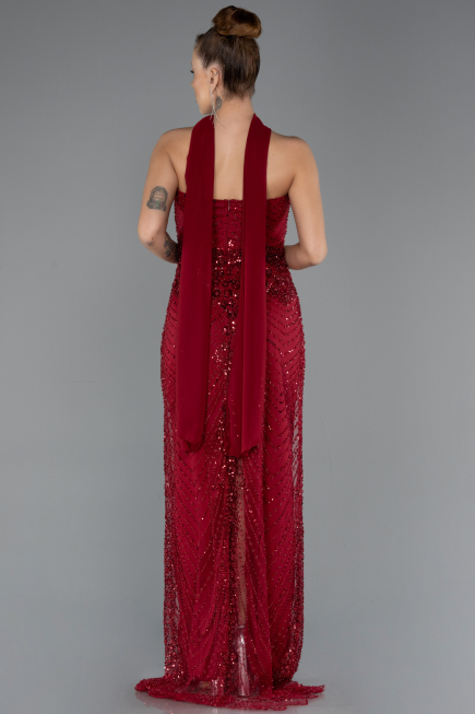 Robe de Soirée Longue Perlé Rouge Bordeaux ABU5438
