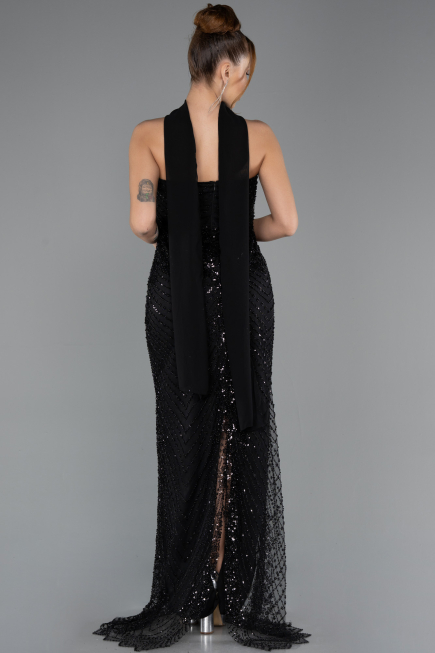 Robe de Soirée Longue Perlé Noir ABU5438