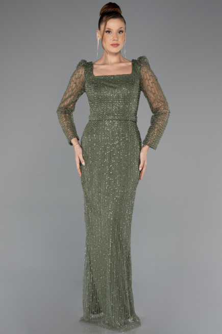 Robe de Soirée Longue Perlé Kaki ABU5431
