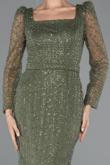 Robe de Soirée Longue Perlé Kaki ABU5431