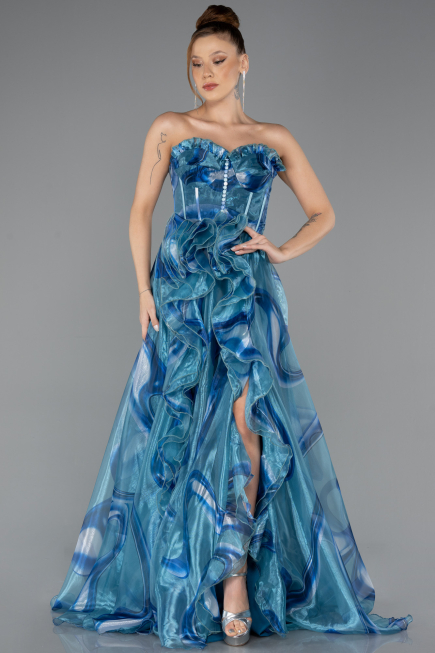 Robe de Soirée Longue Vert Pétrole ABU5441