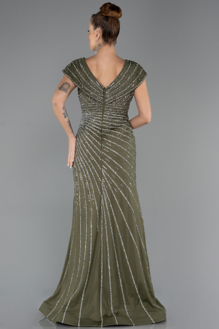 Robe De Fiançailles Grande Taille Longue Perlé Kaki ABU5444