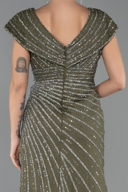 Robe De Fiançailles Grande Taille Longue Perlé Kaki ABU5444