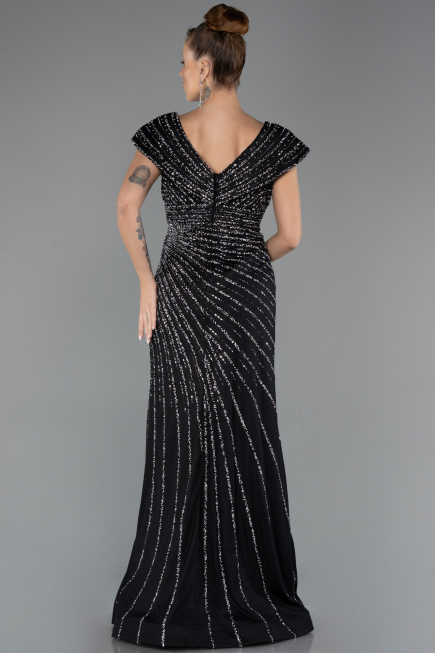 Robe De Fiançailles Grande Taille Longue Perlé Noir ABU5444
