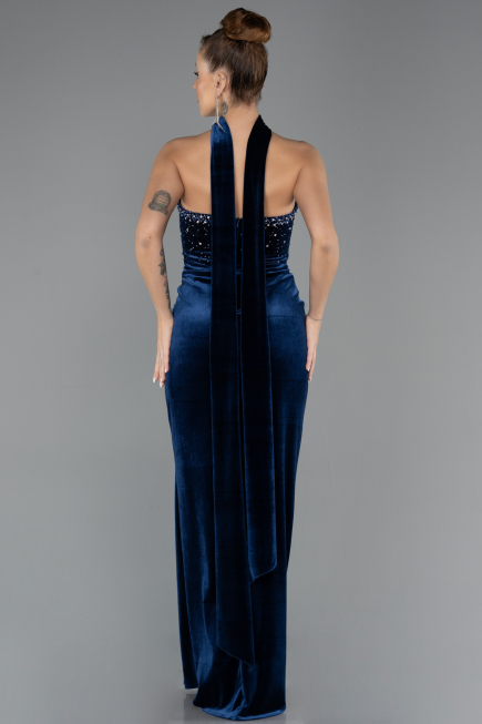 Robe de Soirée Longue Velours Bleu Marine ABU4405