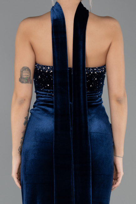 Robe de Soirée Longue Velours Bleu Marine ABU4405