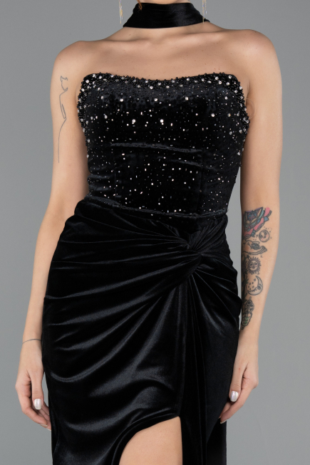 Robe de Soirée Longue Velours Noir ABU4405