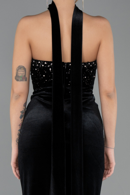 Robe de Soirée Longue Velours Noir ABU4405