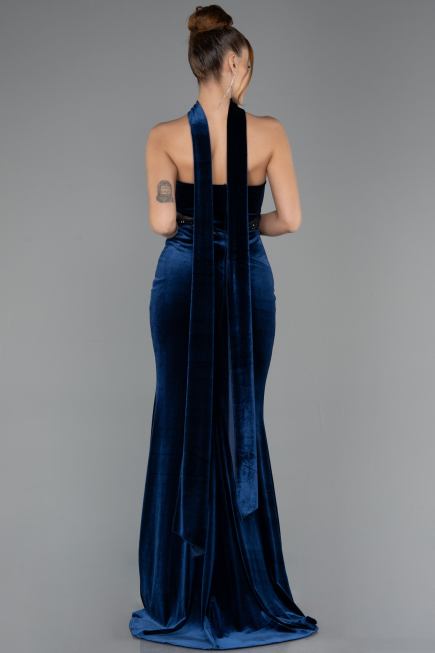 Robe de Soirée Longue Velours Bleu Marine ABU5437