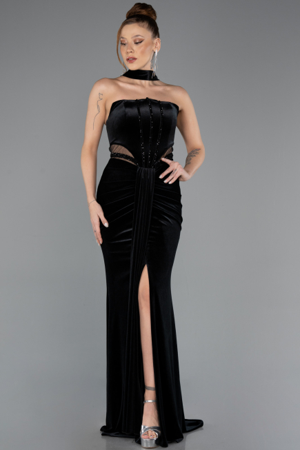 Robe de Soirée Longue Velours Noir ABU5437