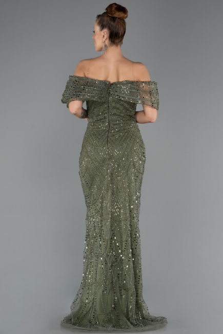 Robe de Soirée Longue Perlé Kaki ABU5371