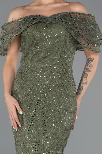 Robe de Soirée Longue Perlé Kaki ABU5371
