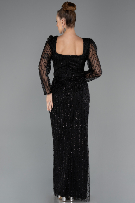 Robe de Soirée Longue Perlé Noir ABU5431