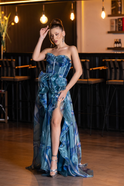 Robe de Soirée Longue Vert Pétrole ABU5441