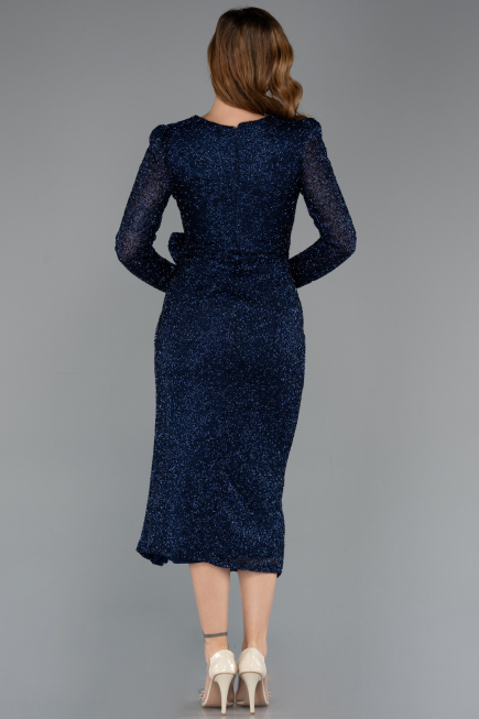 Robe De Soirée Midi Perlé Bleu Marine ABK2466