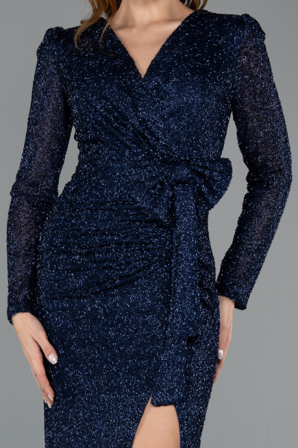 Robe De Soirée Midi Perlé Bleu Marine ABK2466