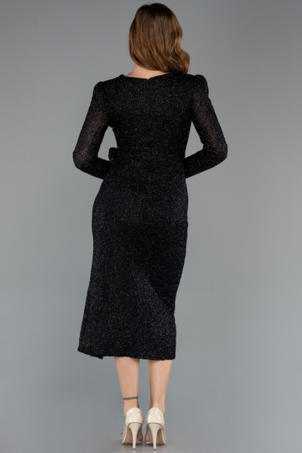 Robe De Soirée Midi Perlé Noir ABK2466