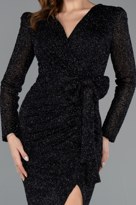 Robe De Soirée Midi Perlé Noir ABK2466