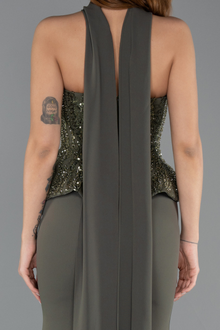 Robe de Soirée Longue Mousseline Kaki ABU5457
