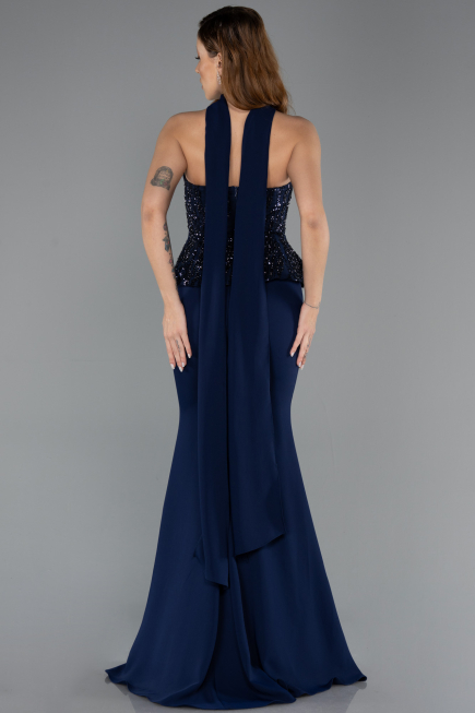 Robe de Soirée Longue Mousseline Bleu Marine ABU5457