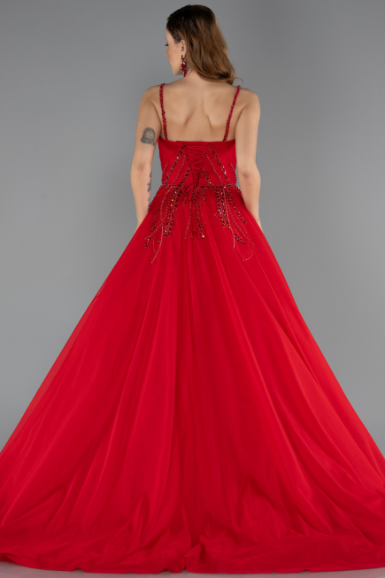 Robe De Soirée De Créateur Longue Mousseline Rouge ABU5465