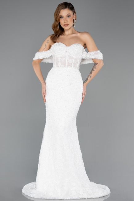 Robes de Mariage Longue Dantelle Blanc ABG169